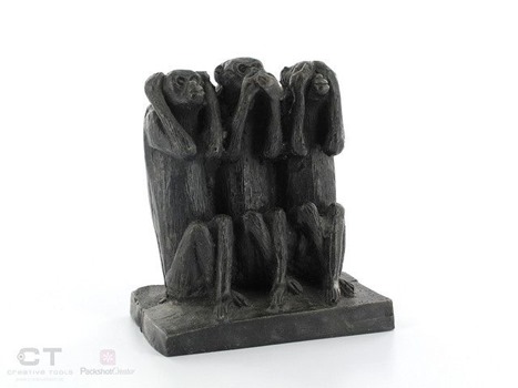 Skulptur der drei Affen, schwarzweiß