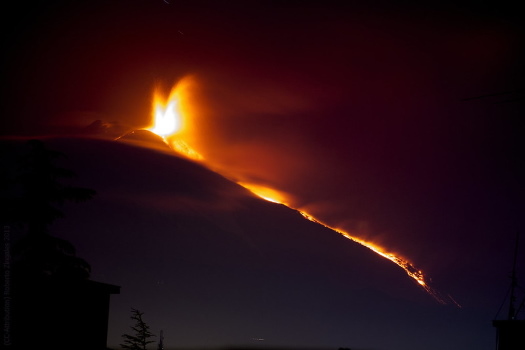 Eruption des Ätna bei Nacht