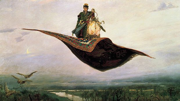 Gemälde von Mann auf fliegendem Teppich
