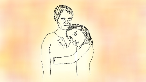 Zeichnung zweier Menschen in Umarmung