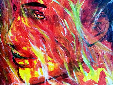 Zeichnung von Gesicht im Profil mit Flammen